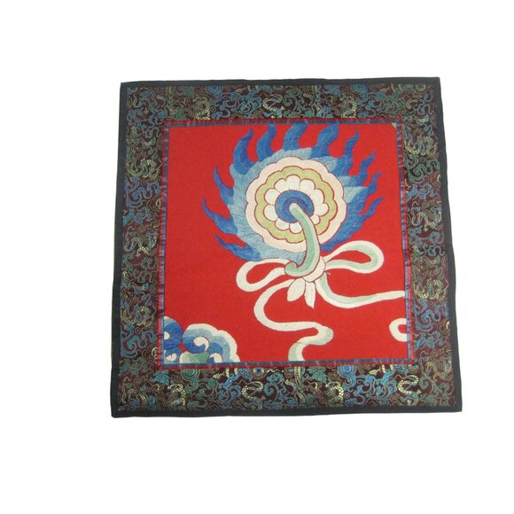 Silk Embroidered Square Decor Panel Abstract Flower Floral